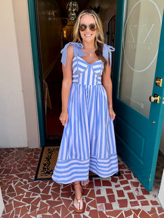 Light Blue Stripe Tie Strap Maxi