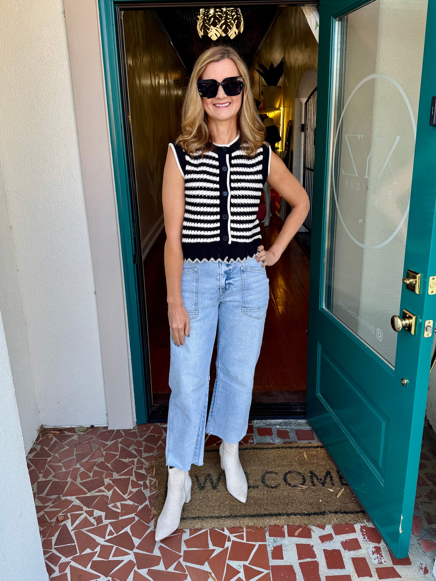 Sleeveless Striped Knit Vest Top