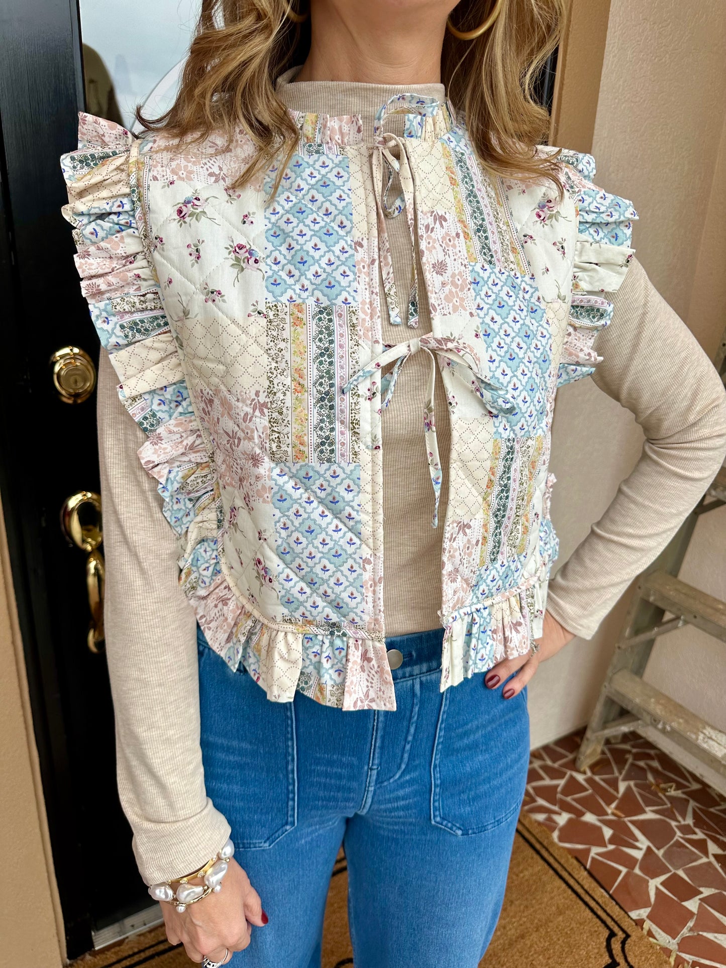 Ruffle Trim Quilted Vest