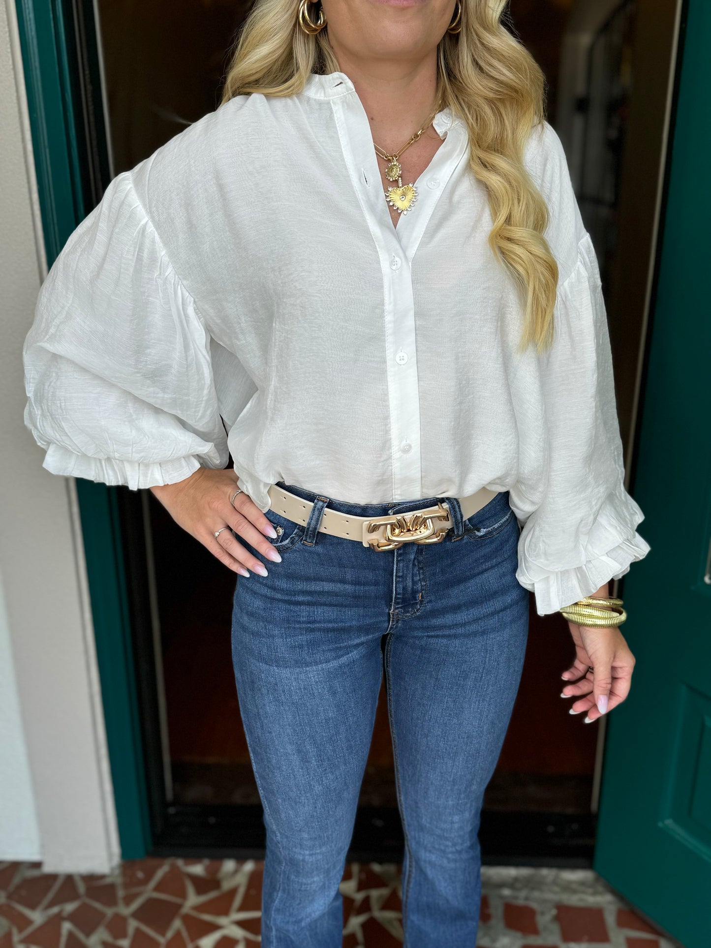 Puff Sleeve Button Down Top