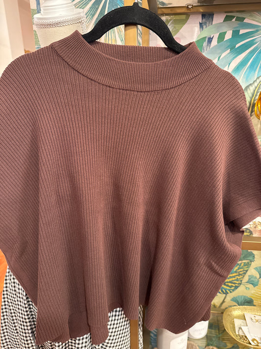 Dark Brown Mock Neck Ribbed Top