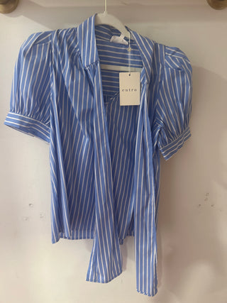 Blue Striped Bow Front Top