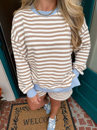 Striped Boxy Long Sleeve Contrast Knit Top