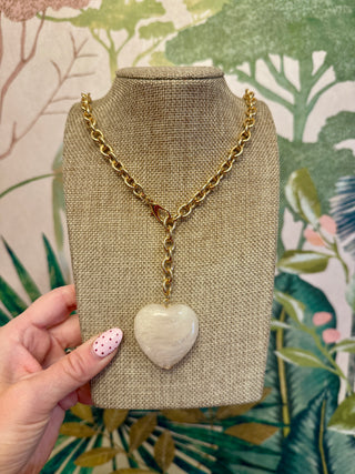 Gold Chain with Natural Stone Heart 42" Necklace