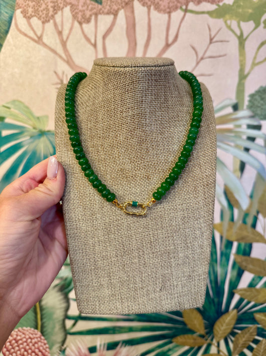 Green Candy Bead Necklace w Carabiner - Cherry Laurel Design