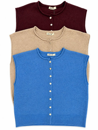 Rolled Edge Button Front Sleeveless Sweater-Saturday Steal
