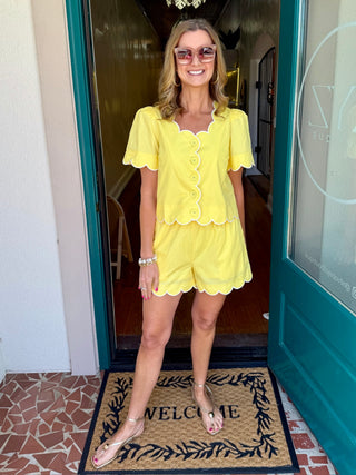 Yellow Scallop Shorts Set