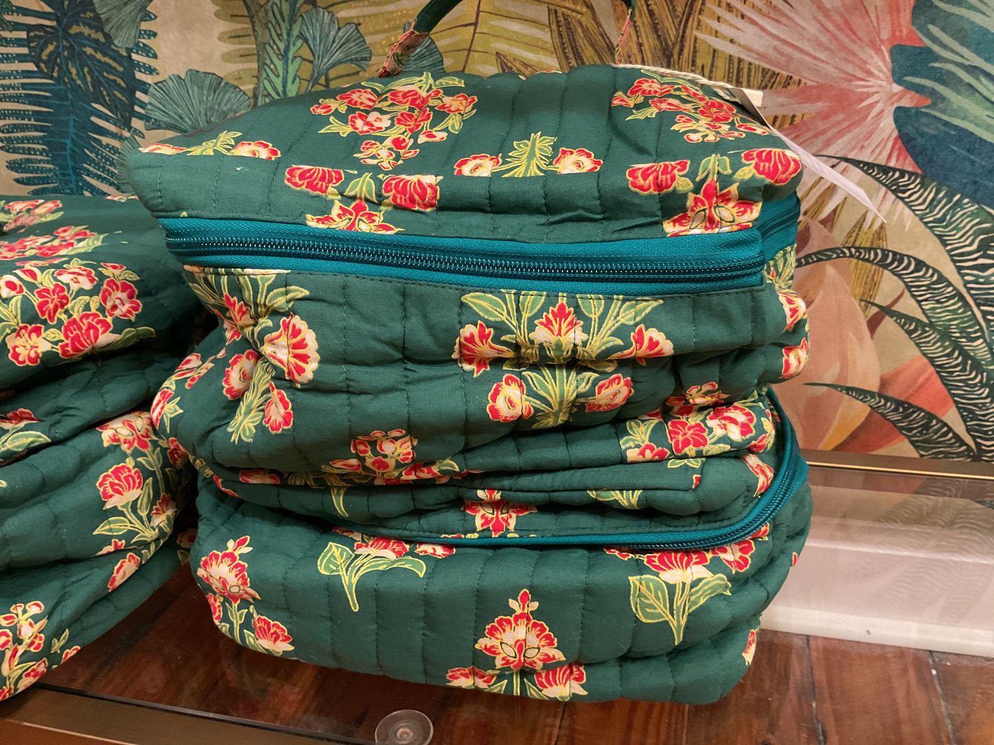 Large Floral Quilted Cosmetic Bag