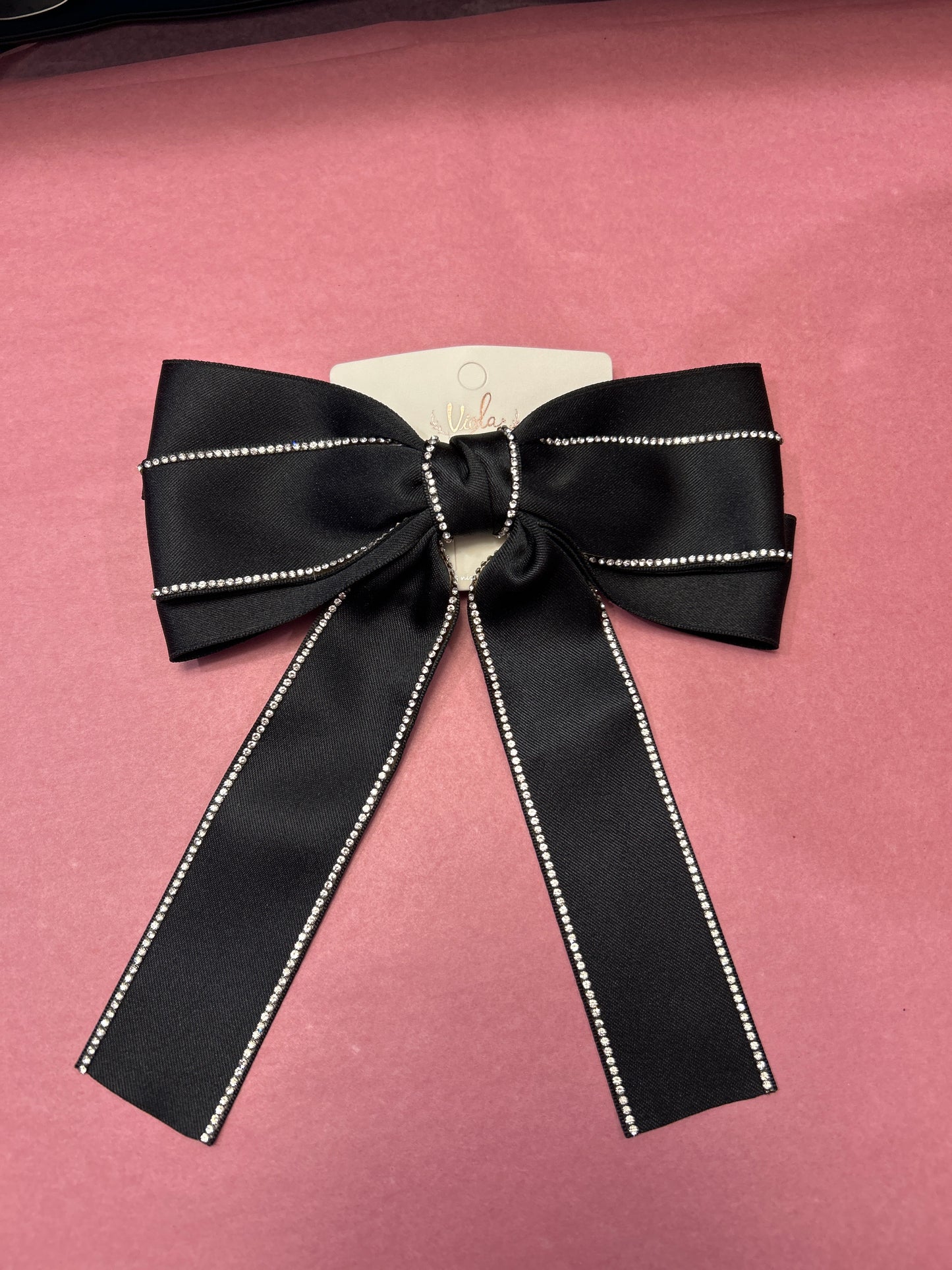 Black Rhinestone Hair Bow