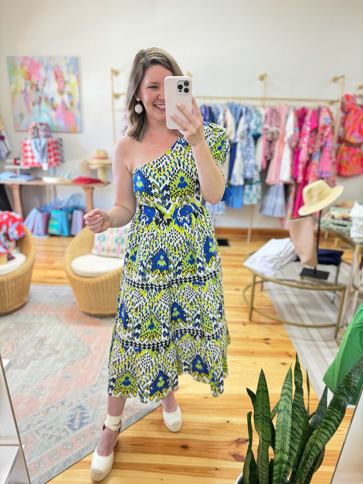 One Shoulder Ikat Dress - Azure