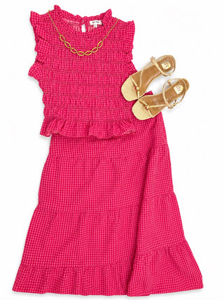 Gingham Sleeveless Smocked Crop Top