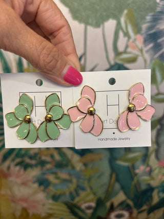 Flower Enamel & Gold Earrings