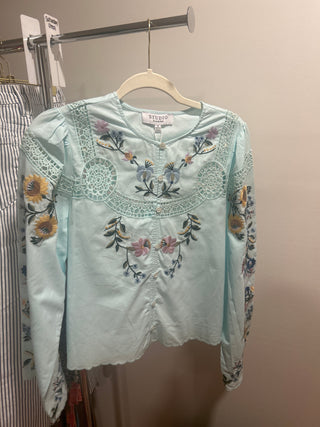 Embroidered Floral Lace Button Down Top