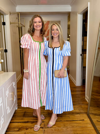 Striped Contrast Piping Detail Square Neck Dress