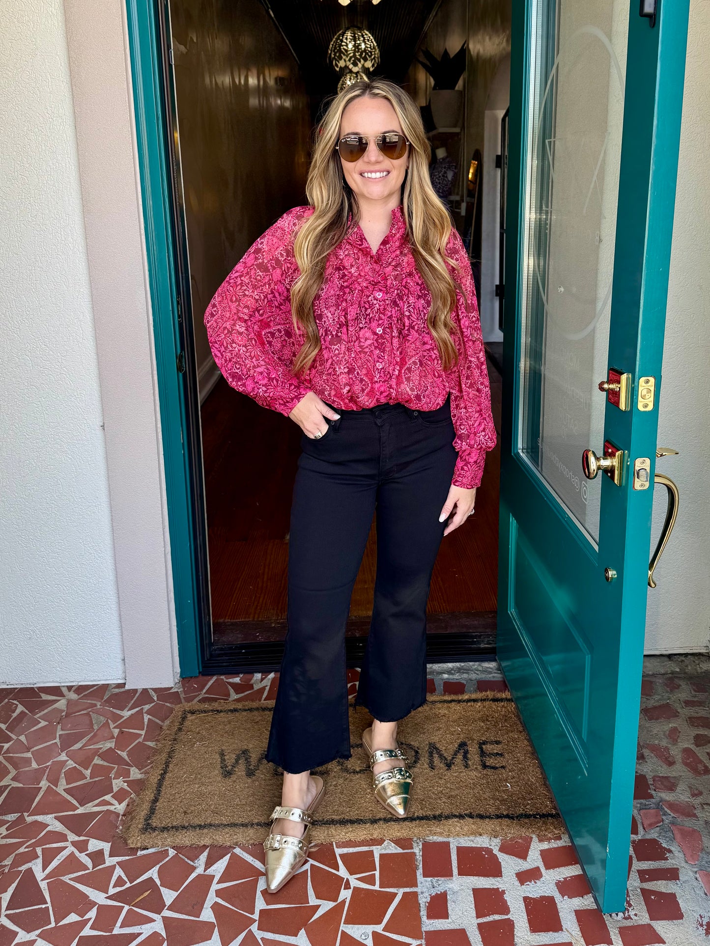 Pink and Burgundy Printed Top