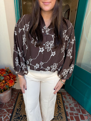 Printed Long Puff Sleeve Top