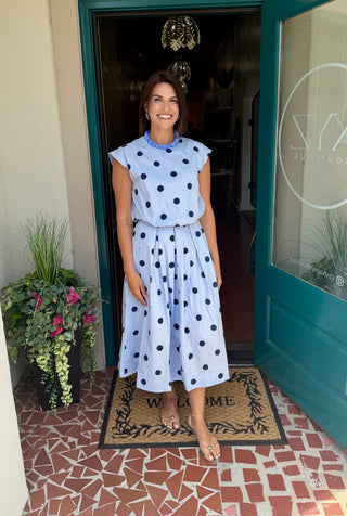 Polka Dot Pleated Midi Skirt