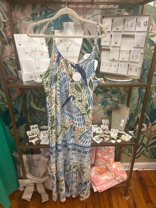 Ivory Tropical Bird Maxi Dress