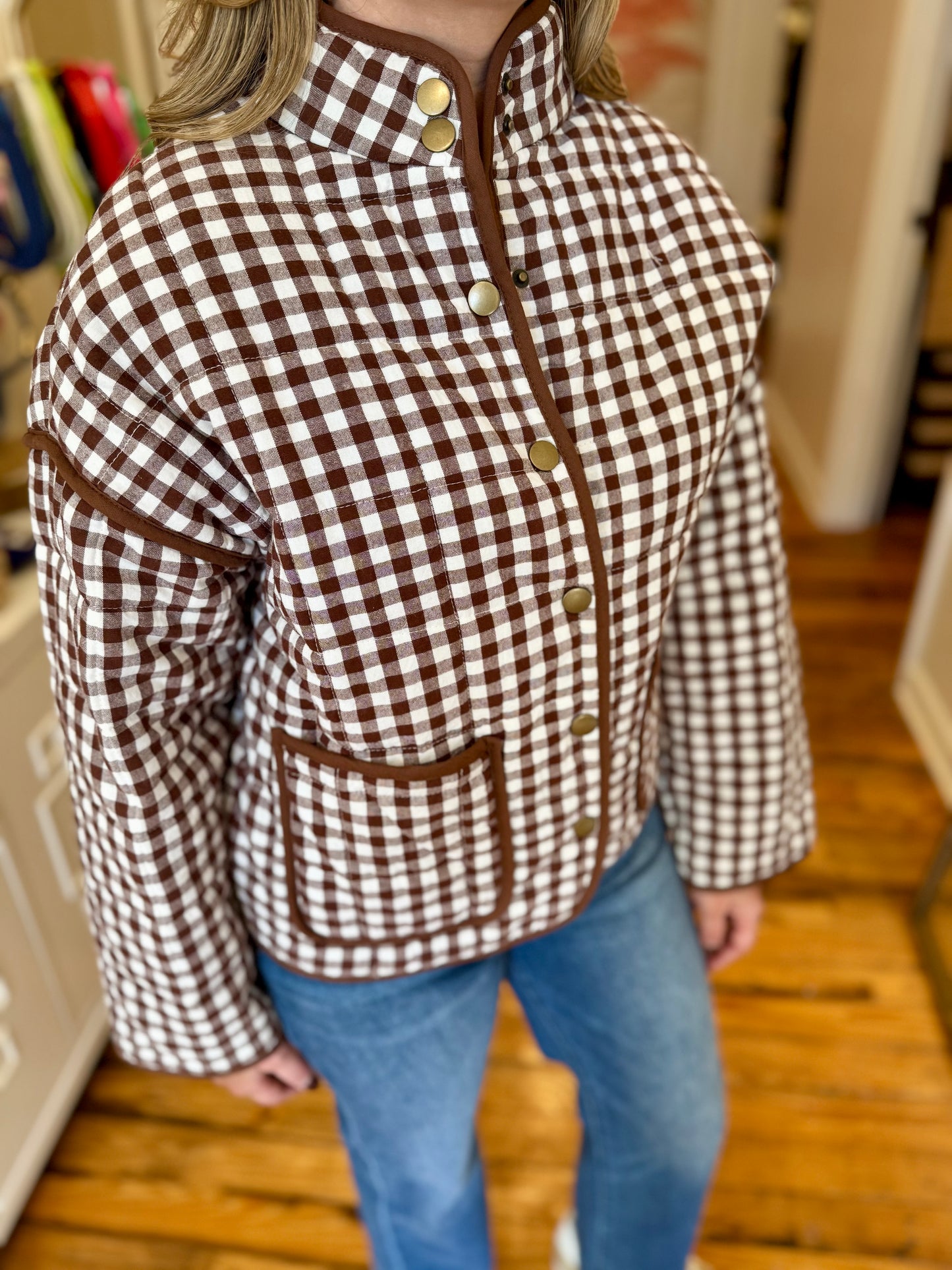 Brown Gingham Quilted Jacket