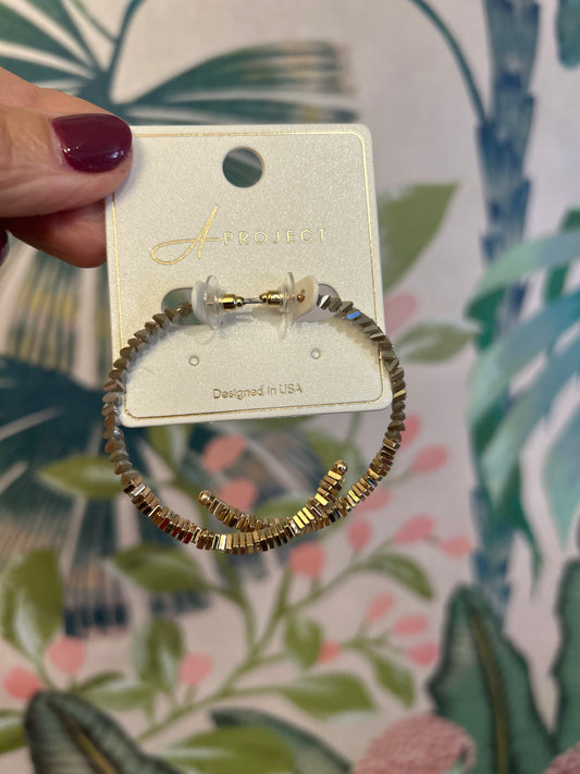 Gray Iridescent Beaded Hoop Earrings