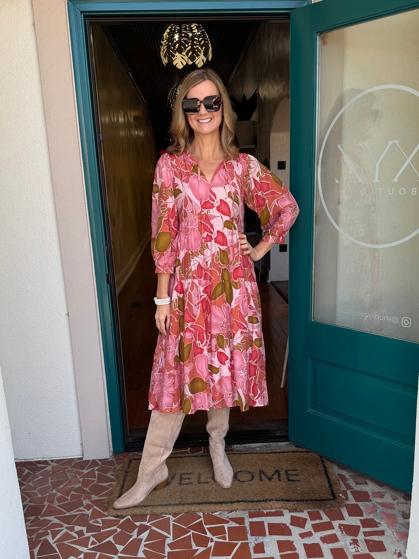 Pink and Brown Mixed Maxi Dress