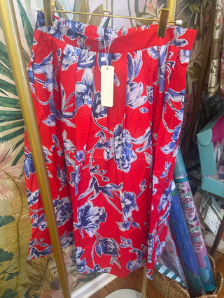 Red Floral Midi Skirt