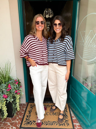 Stripe Short Sleeve Button Down Cardigan