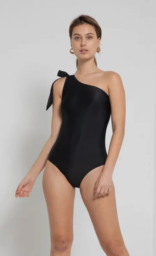 Black One Shoulder Bow Swim Suit PREORDER