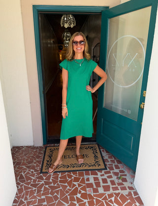 Crew Neck Short Sleeve Midi Dress-Saturday Steal