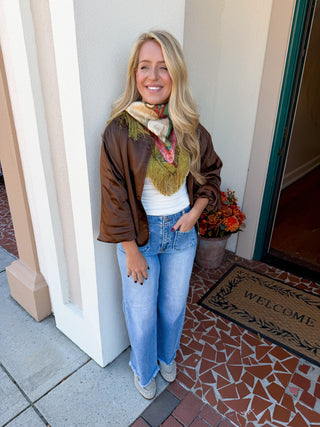 Satin Bubble Hem Zip Up Jacket
