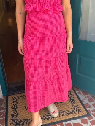 Gingham Tiered Maxi Skirt