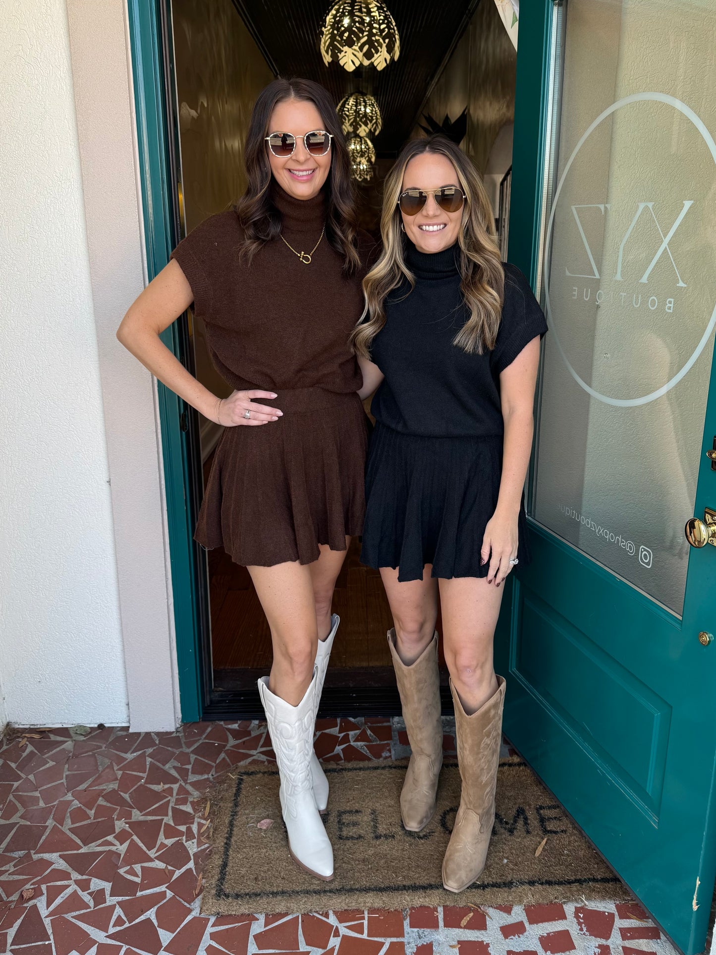 Short Sleeve Sweater Skirt Set