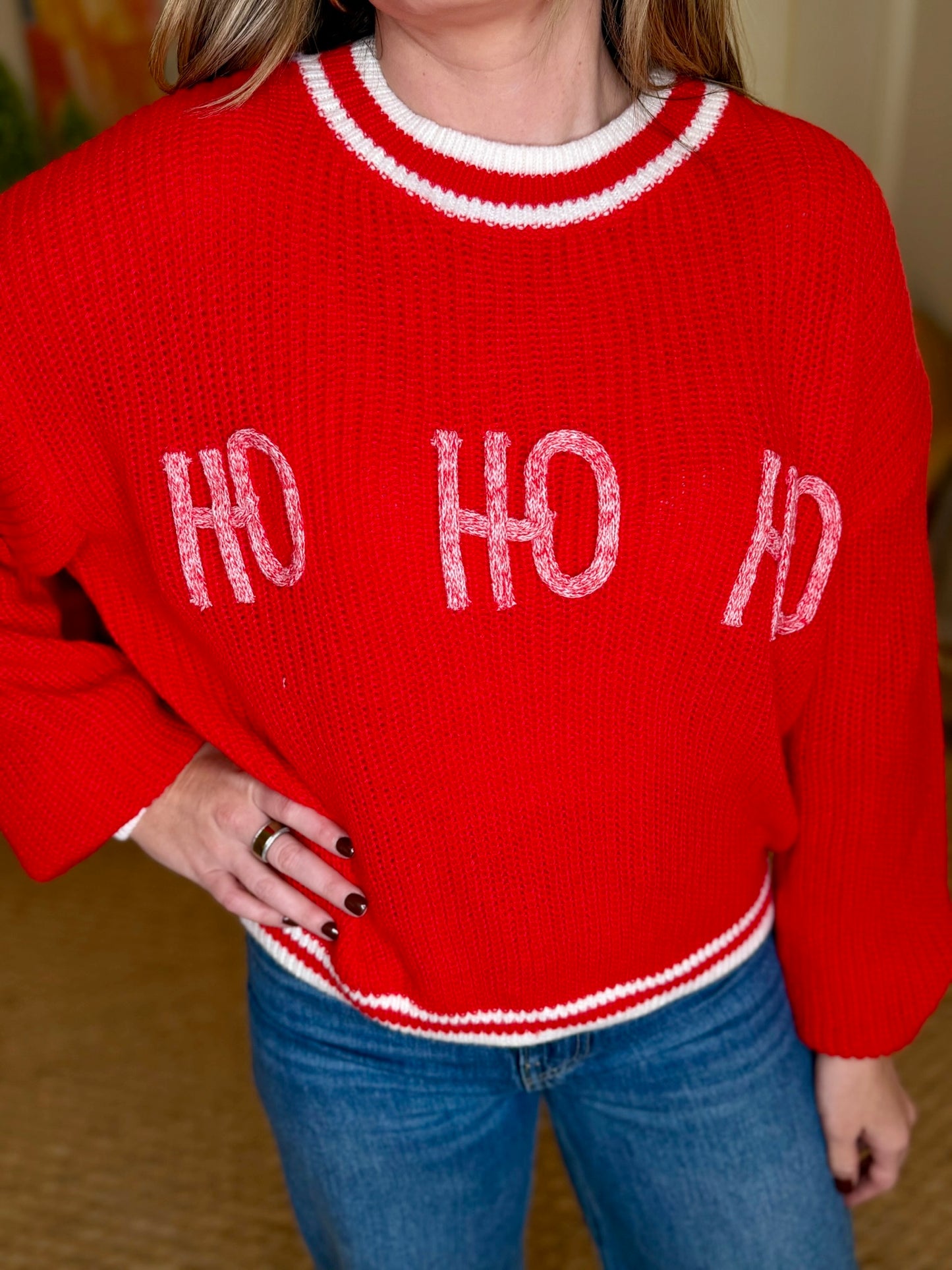 Ho Ho Ho Crew Neck Knit Pullover Sweater