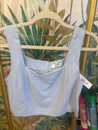Blue Square Neck Linen Top