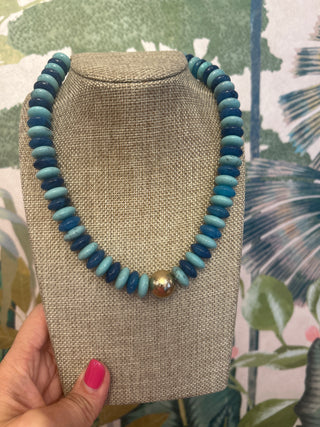 Blue Metal Ball & Beads Necklace