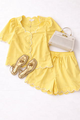 Yellow Scallop Shorts Set Separates