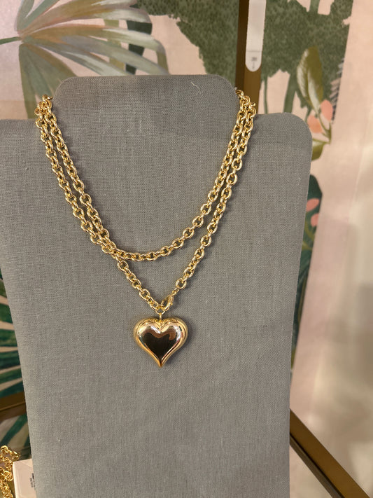 Double Wrap Puffy Heart Necklace