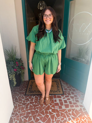 Round Neck Balloon Sleeve Dot Print Top