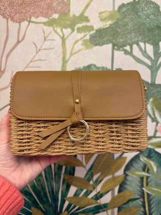 Brown Raffia Woven Purse
