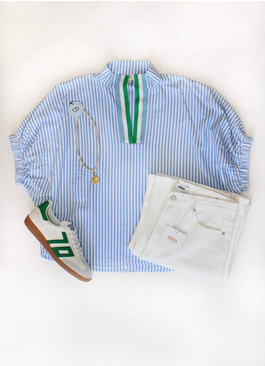 Blue Stripe Detail Top