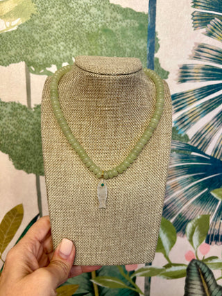 Green Beaded with White Fish Necklace