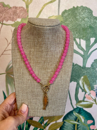 Fuchsia Beaded Gold Fish Necklace