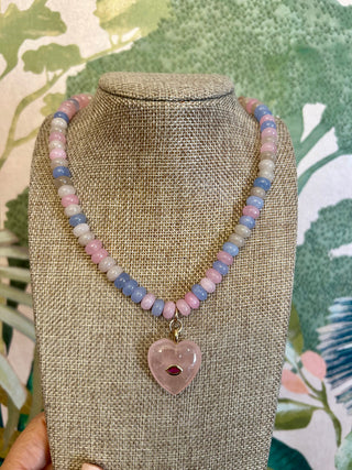 Multicolored Pink Heart Beaded Necklace