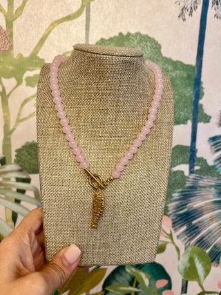 Pink Beaded Gold Fish Necklace