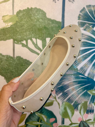 Sadie Stud in Cream Mesh Ballet Flat