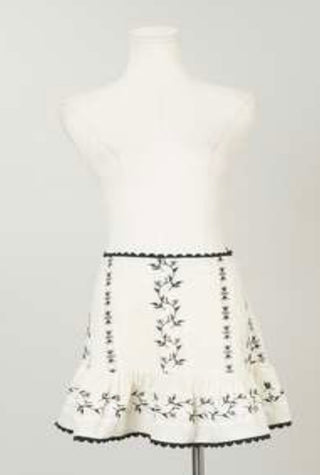 Cream with Black Embroidery Skort