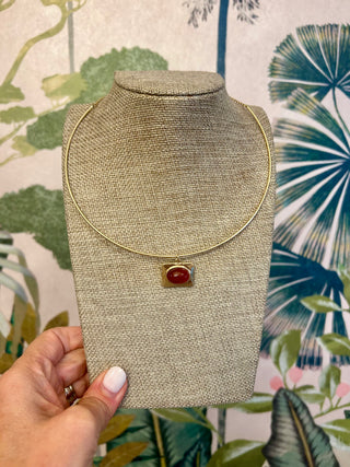 Gold Oval Stone Collar Necklace