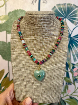 Multicolored Jade Heart Beaded Necklace