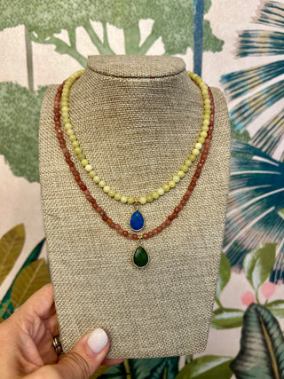 Beaded Gem Stone Charm Necklace