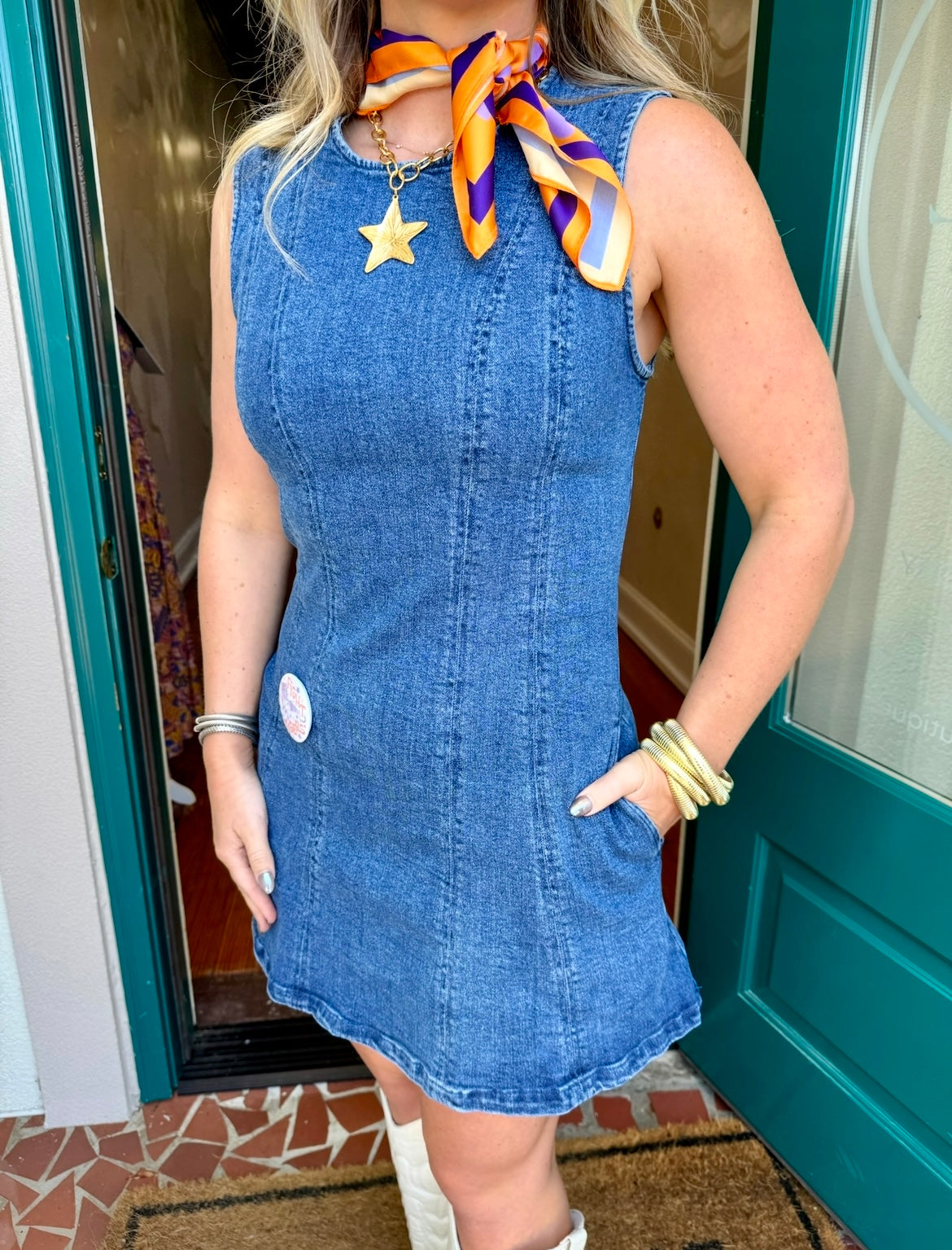 Round Neck Denim Dress